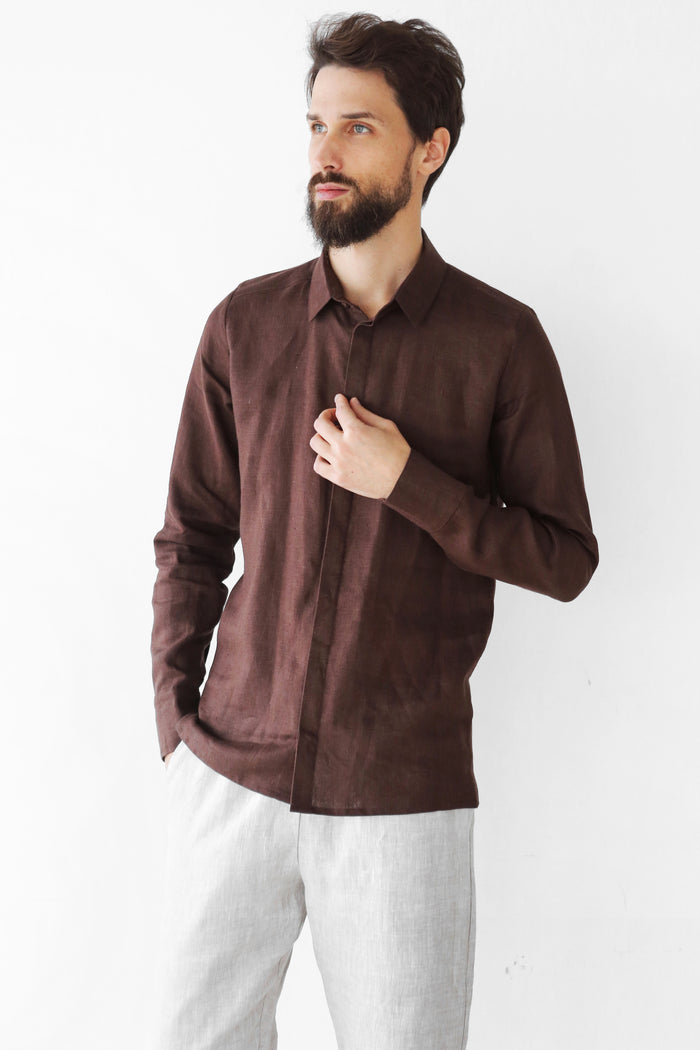 Men’s Classic Collar Linen Shirt HOLLY in Brown