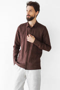 Men’s Classic Collar Linen Shirt HOLLY in Brown