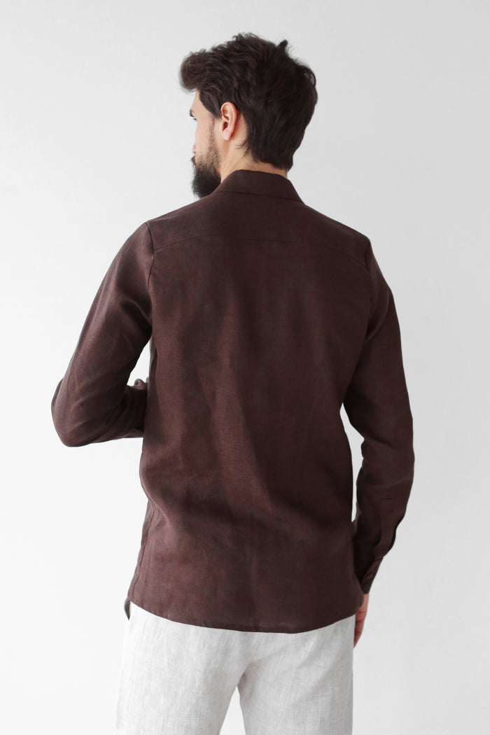 Men’s Classic Collar Linen Shirt HOLLY in Brown