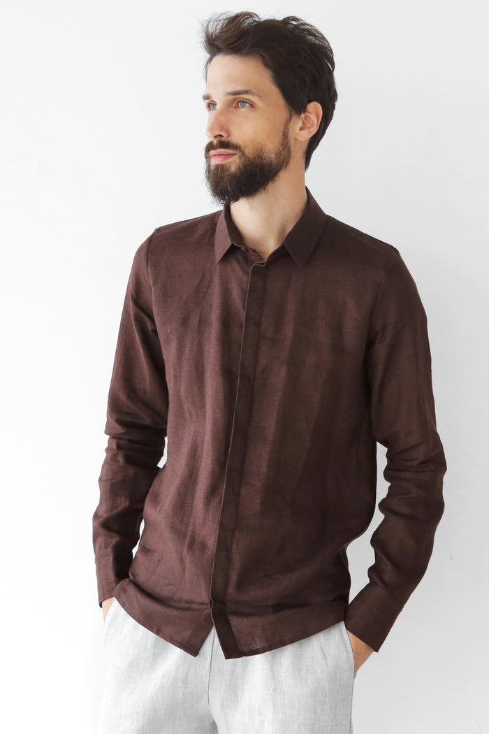 Men’s Classic Collar Linen Shirt HOLLY in Brown