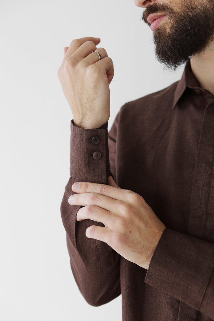 Men’s Classic Collar Linen Shirt HOLLY in Brown