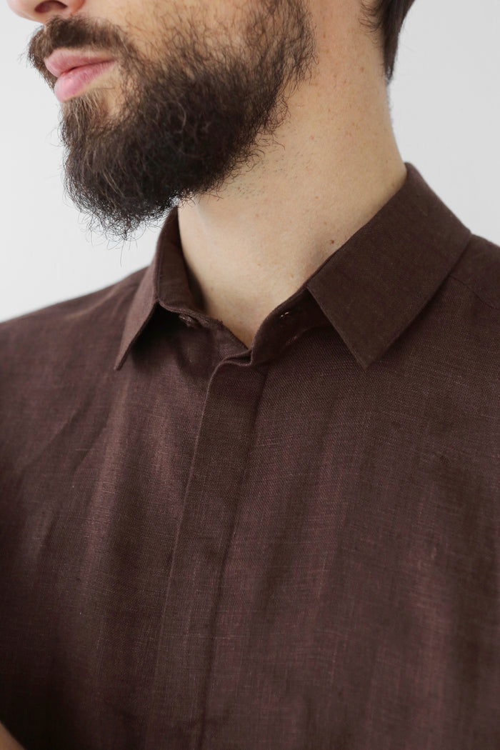 Men’s Classic Collar Linen Shirt HOLLY in Brown