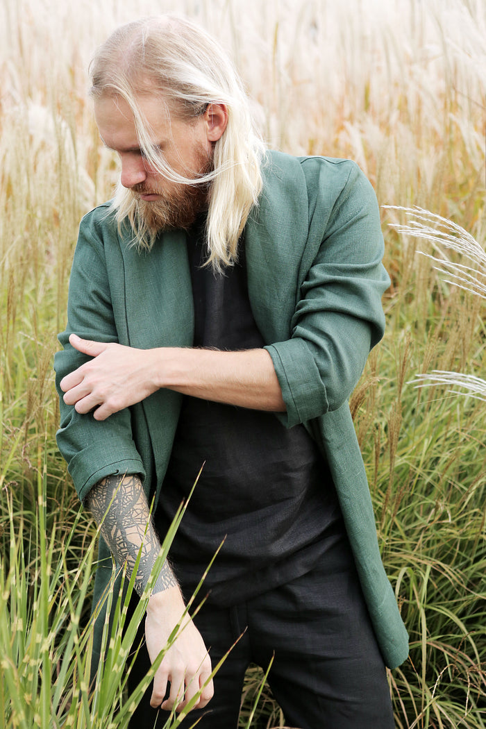 Men’s Linen Cardigan WALNUT in Green