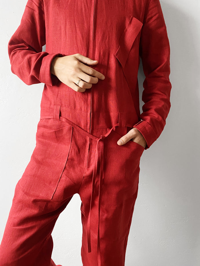 Mens Linen Jumpsuit PALO SANTO in Red