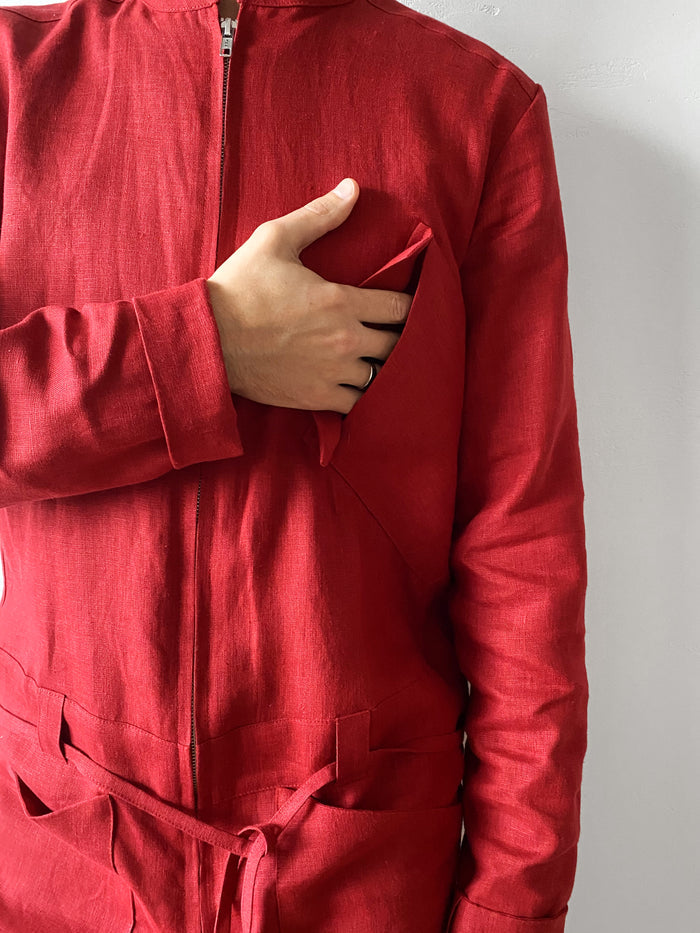 Mens Linen Jumpsuit PALO SANTO in Red