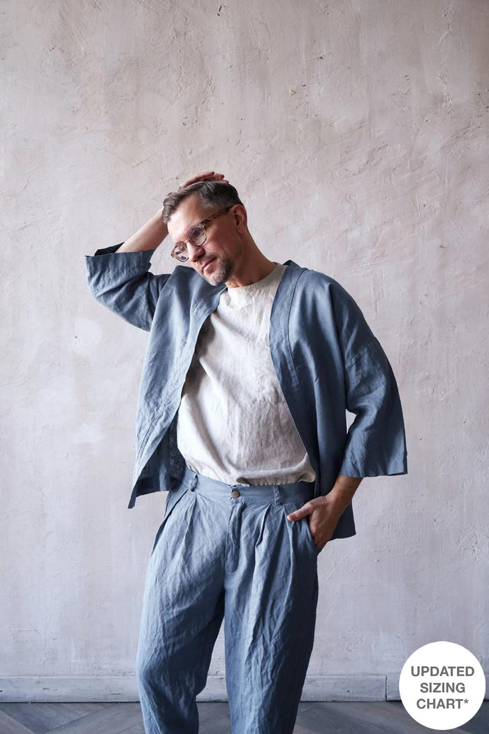 Mens Linen Kimono Jacket TANSY in Light grey