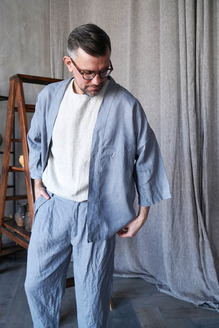 Mens Linen Kimono Jacket TANSY in Light grey