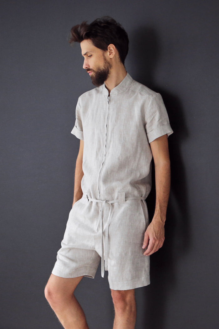 Mens Linen Romper PANDAN in Beige