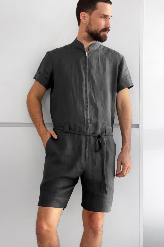 Mens Linen Romper PANDAN in Dark grey