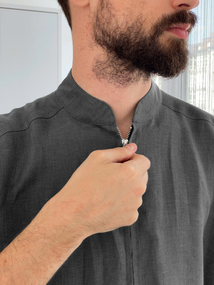 Mens Linen Romper PANDAN in Dark grey