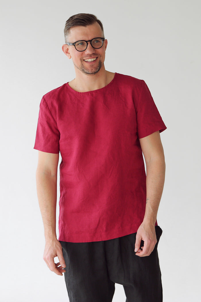 Men’s Linen T-Shirt LINDEN in Red