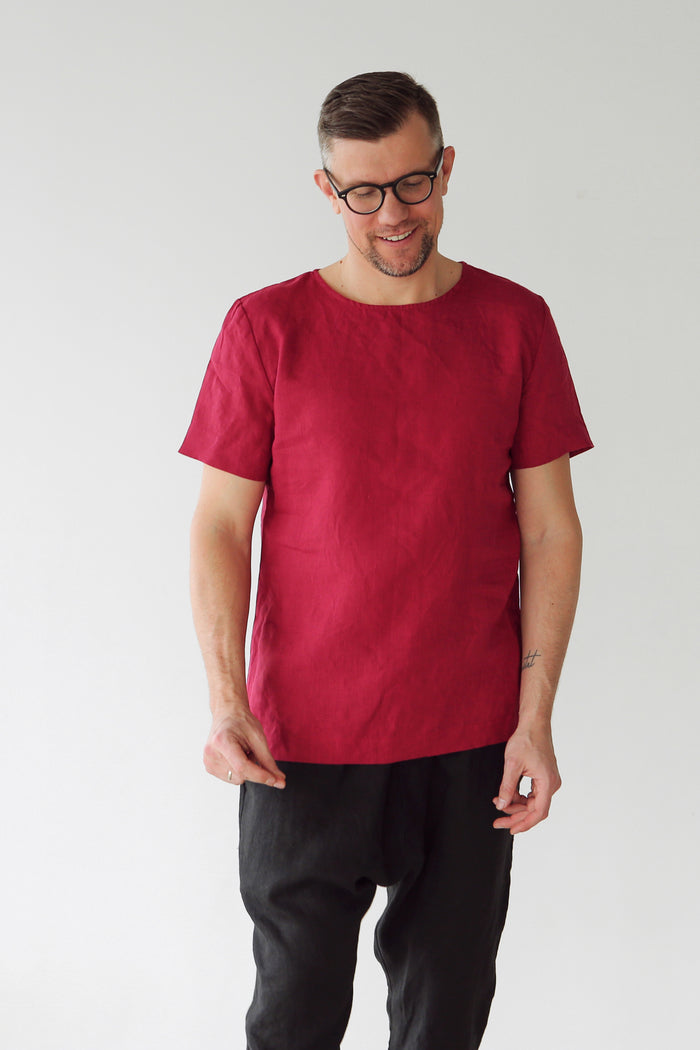 Men’s Linen T-Shirt LINDEN in Red