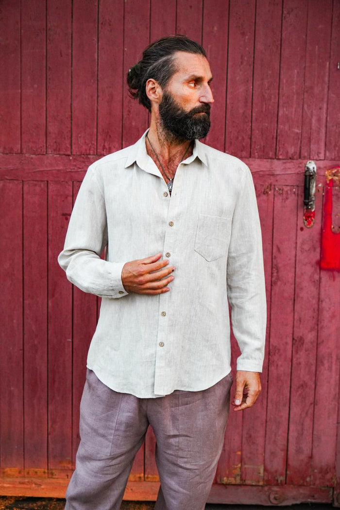 Mens relaxed linen shirt MAGNOLIA in Beige