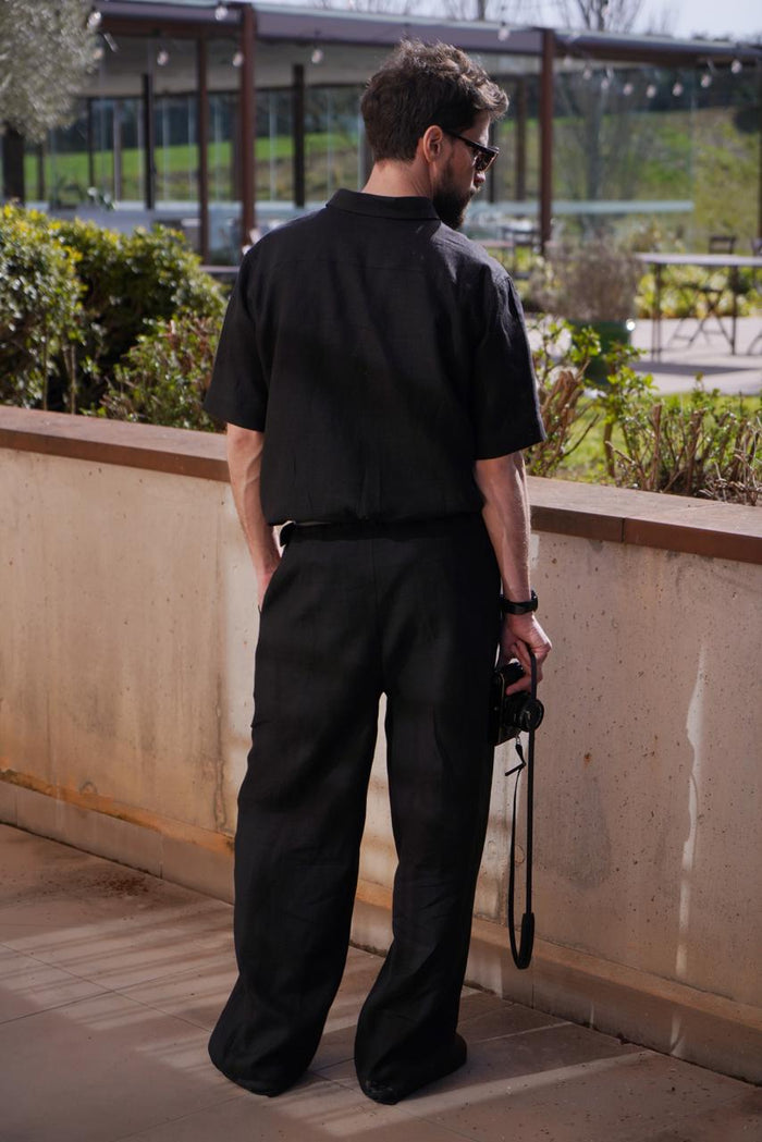 Men’s short sleeve linen shirt GARNET in Black