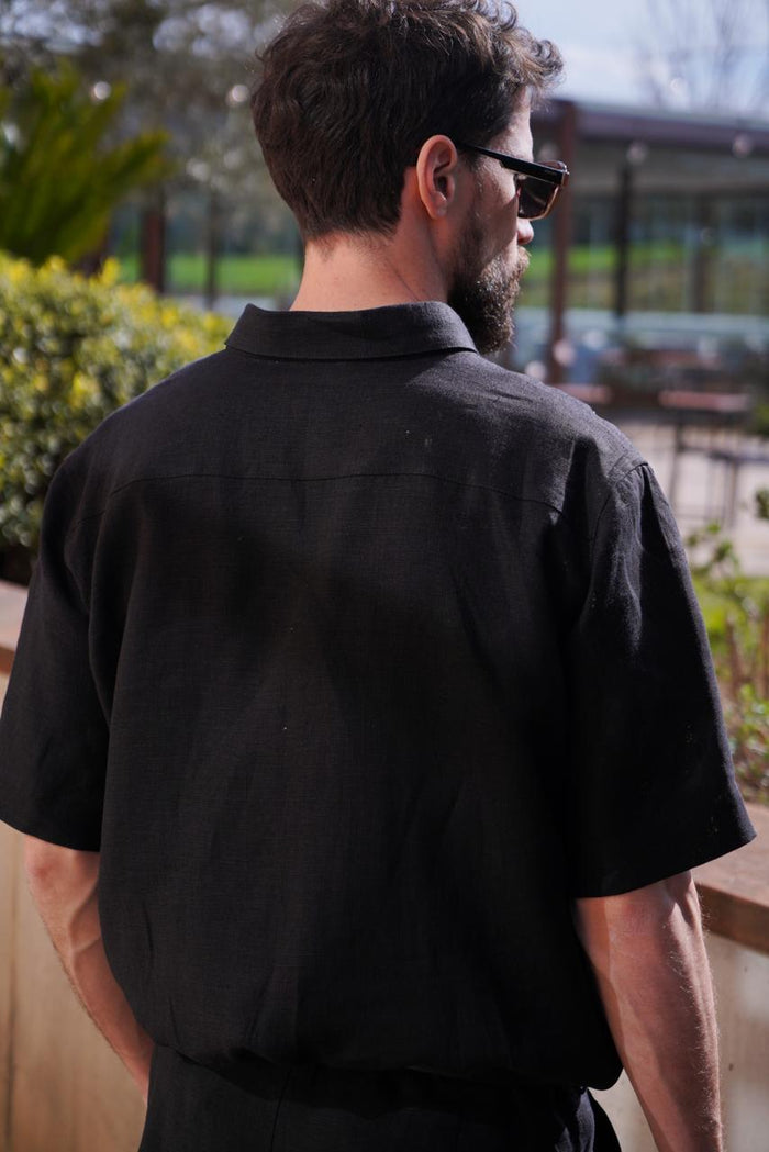 Men’s short sleeve linen shirt GARNET in Black