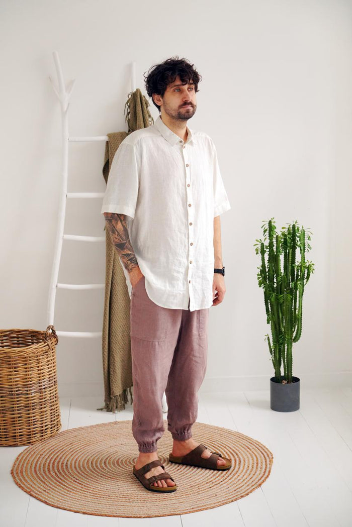 Men’s short sleeve linen shirt GARNET in White