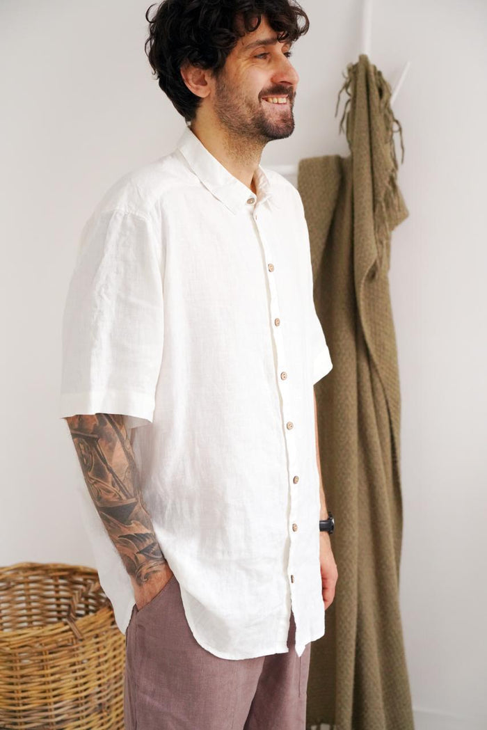 Men’s short sleeve linen shirt GARNET in White