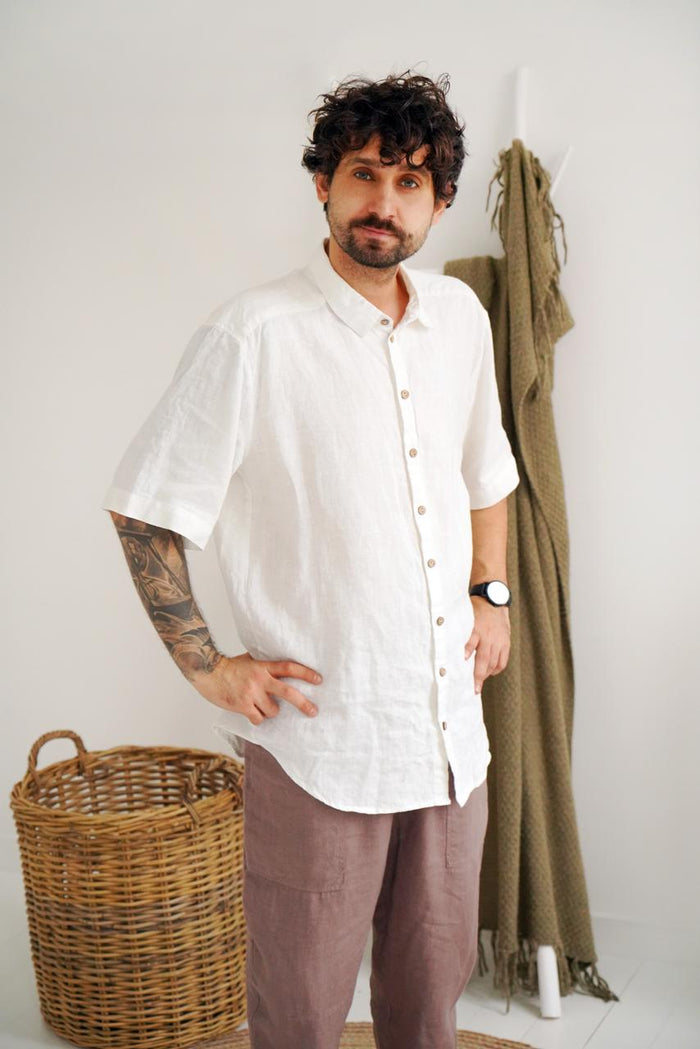 Men’s short sleeve linen shirt GARNET in White