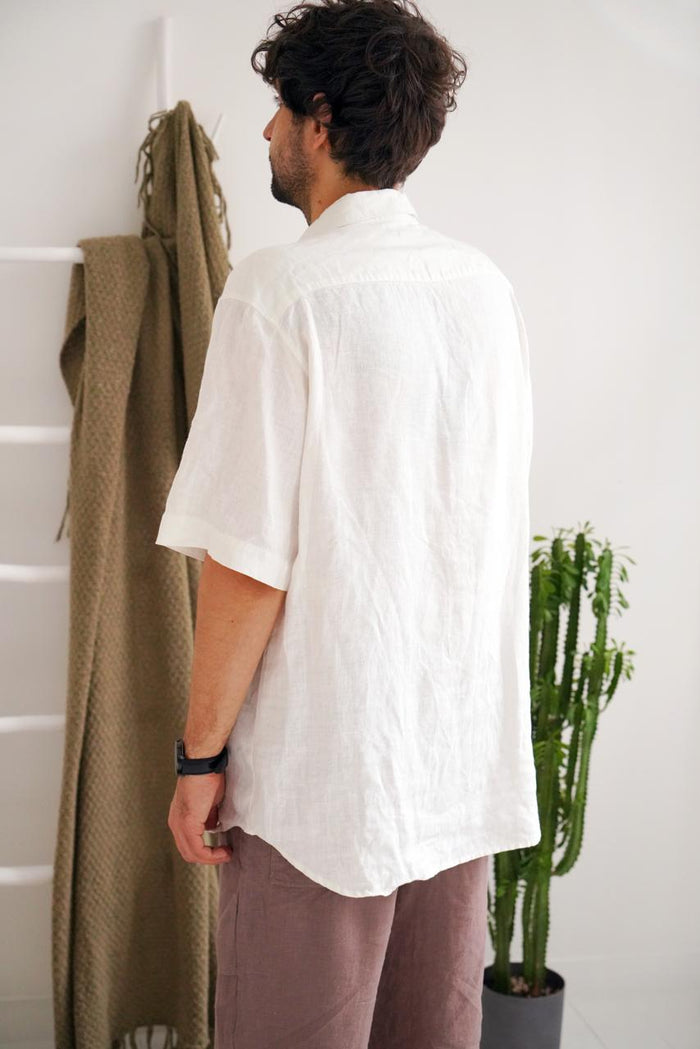 Men’s short sleeve linen shirt GARNET in White