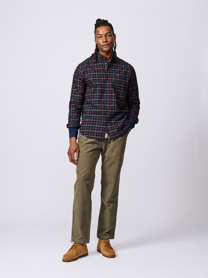 Aubin Navy Check Merton Brushed Oxford Button Down Shirt | Checked Shirt