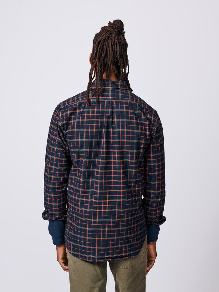 Aubin Navy Check Merton Brushed Oxford Button Down Shirt | Checked Shirt