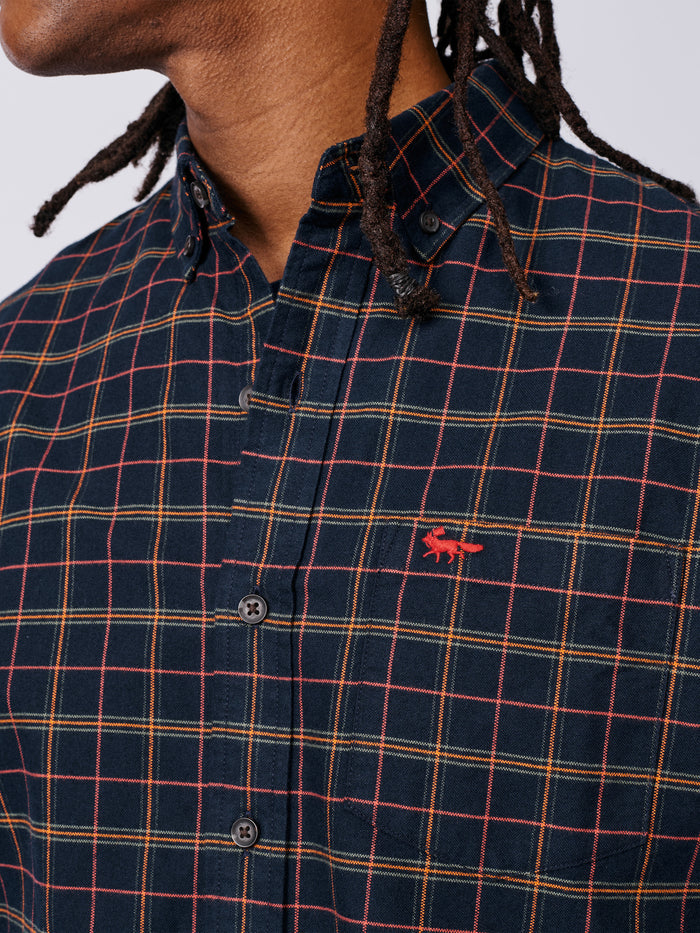 Aubin Navy Check Merton Brushed Oxford Button Down Shirt | Checked Shirt