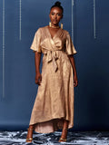 METALLIC EFFECT WRAP MAXI DRESS (GOLD)