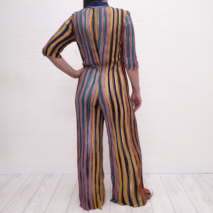 MISSONI MULTI-COLOUR STRIPE KNIT POLO JUMPSUIT - SIZE 46
