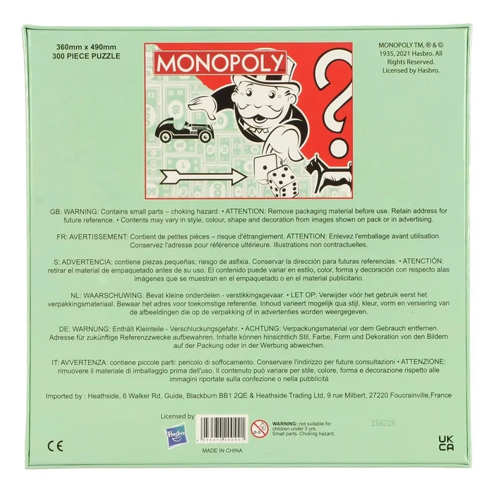 Back of the box of Monopoly 300 piece jigsaw puzzle