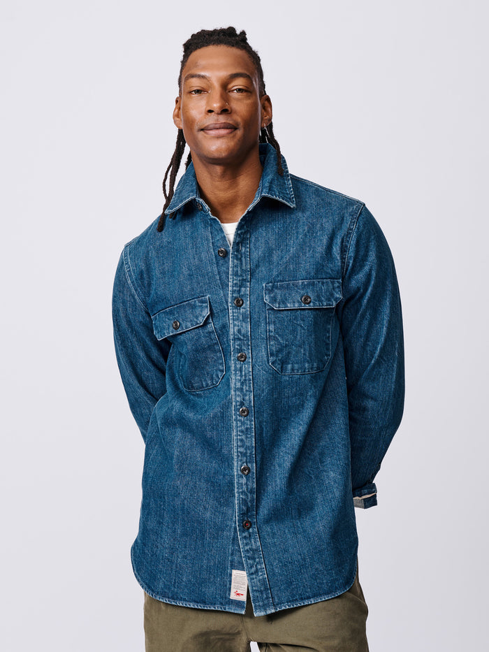 Aubin Washed Denim Morely Selvedge Denim Overshirt | Denim Shirt