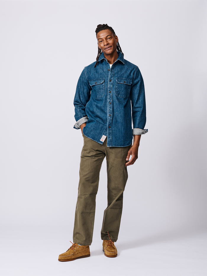 Aubin Washed Denim Morely Selvedge Denim Overshirt | Denim Shirt