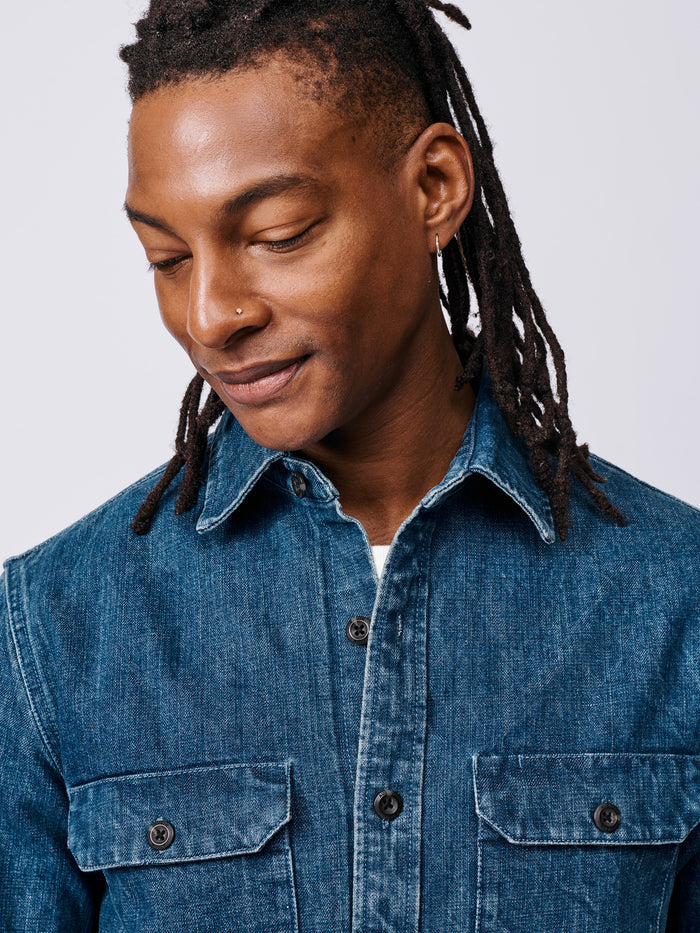Aubin Washed Denim Morely Selvedge Denim Overshirt | Denim Shirt