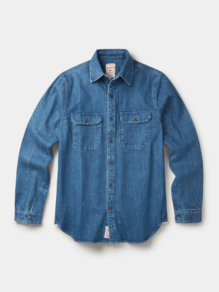 Aubin Washed Denim Morely Selvedge Denim Overshirt | Denim Shirt
