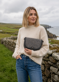 Mucros Erin Bag | Irish Tweed & Vegan Leather Handbag | Grey Herringbone