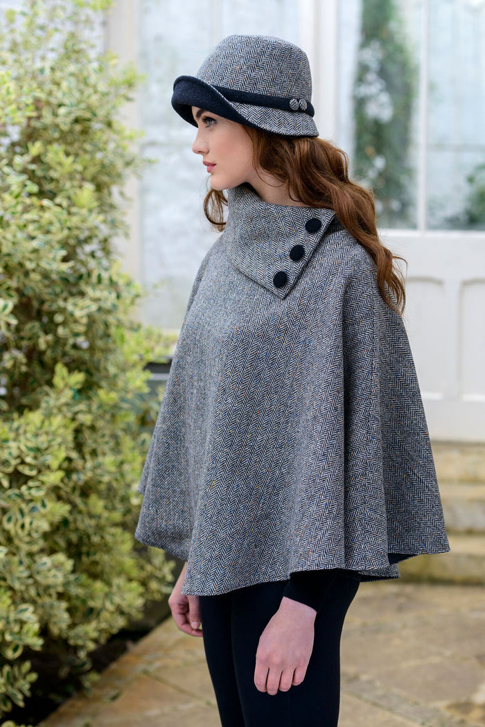 Gray Herringbone Mucros Irish Poncho - Skellig Gift Store