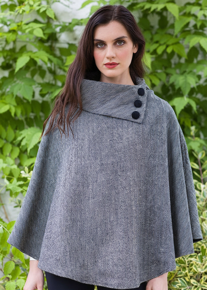 Gray Herringbone Mucros Irish Poncho