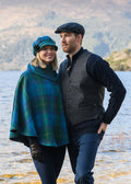 Mucros Poncho | Luxury Wool Tweed | Green Blue Check