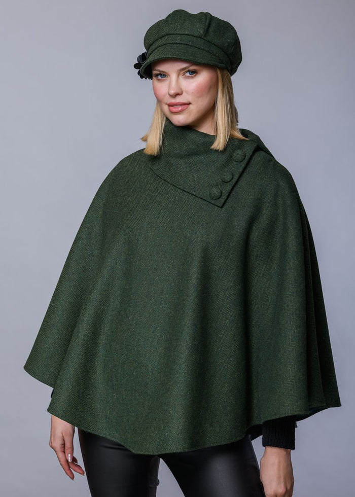 Mucros Tweed Irish Poncho | Green