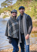 Mucros Wool Poncho | Mustard Blue Stripe