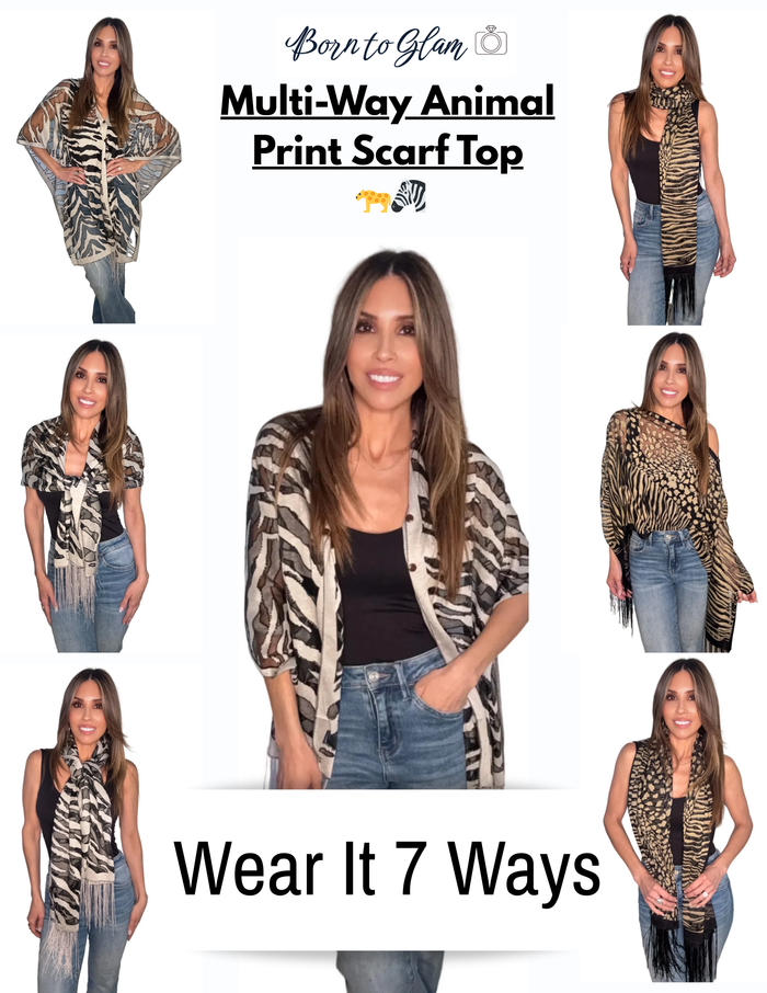 Style the Multi-Way Animal Print Scarf Top exclusively at Born To Glam