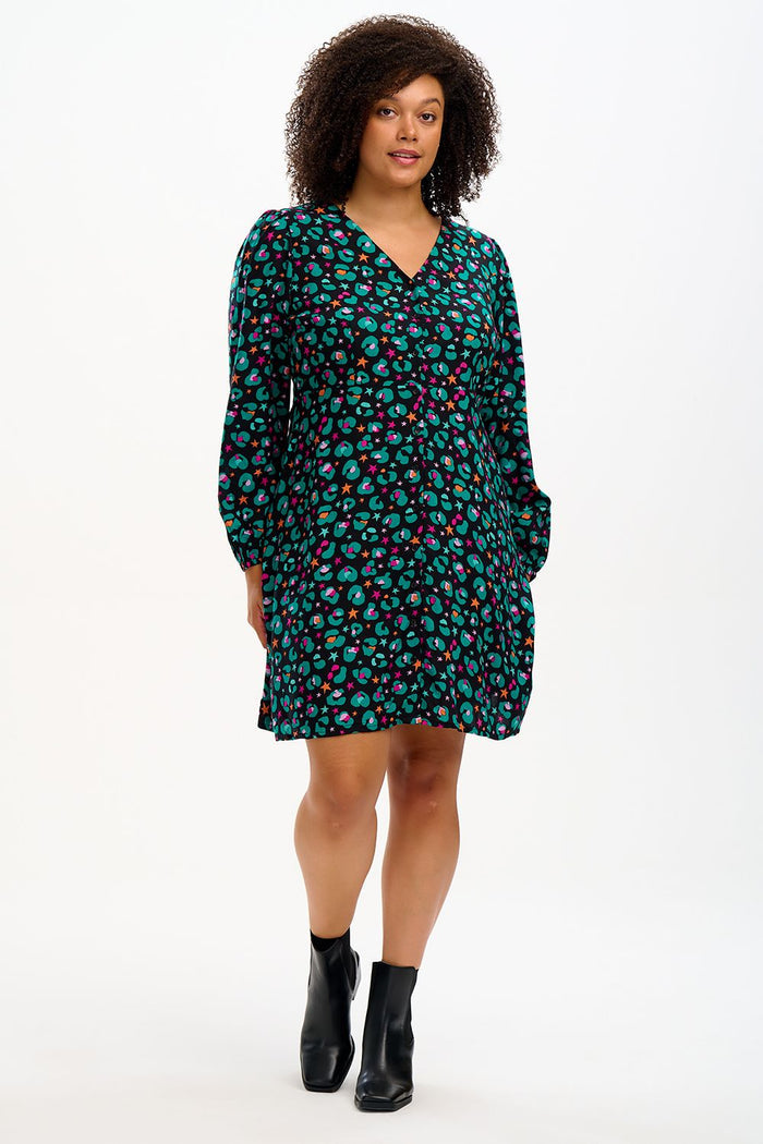 NATALIA TEA DRESS (BLACK/MULTI)