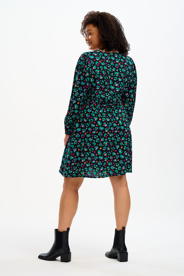 NATALIA TEA DRESS (BLACK/MULTI)
