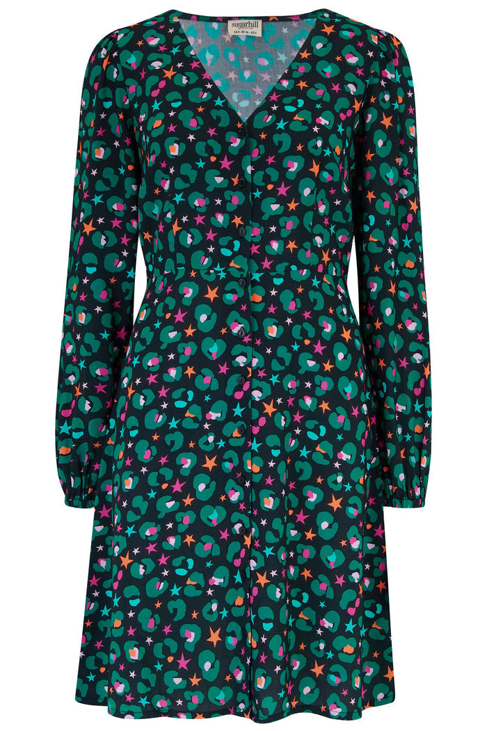 NATALIA TEA DRESS (BLACK/MULTI)