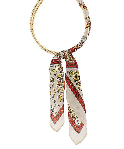 Natural Silk Scarf Wrapped Collar Necklace – Elegant Gold Beaded Statement Piece