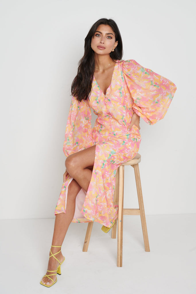 Naya Midaxi Dress (Orange & Pink)