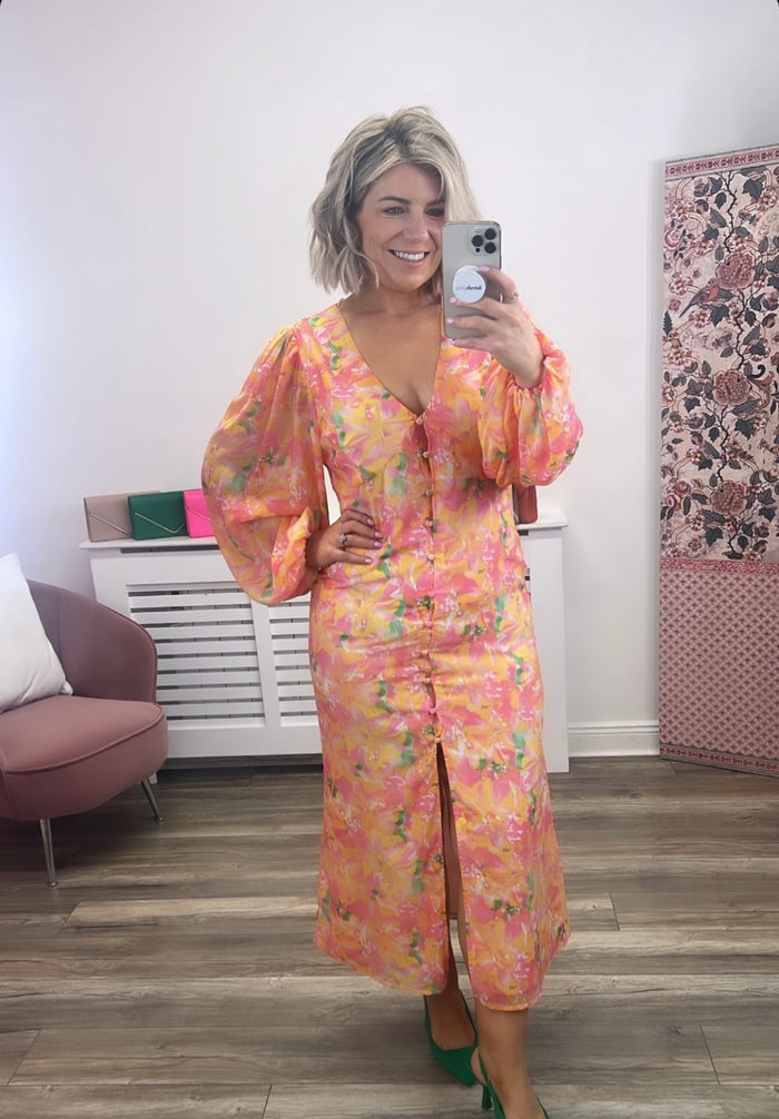 Naya Midaxi Dress (Orange & Pink)
