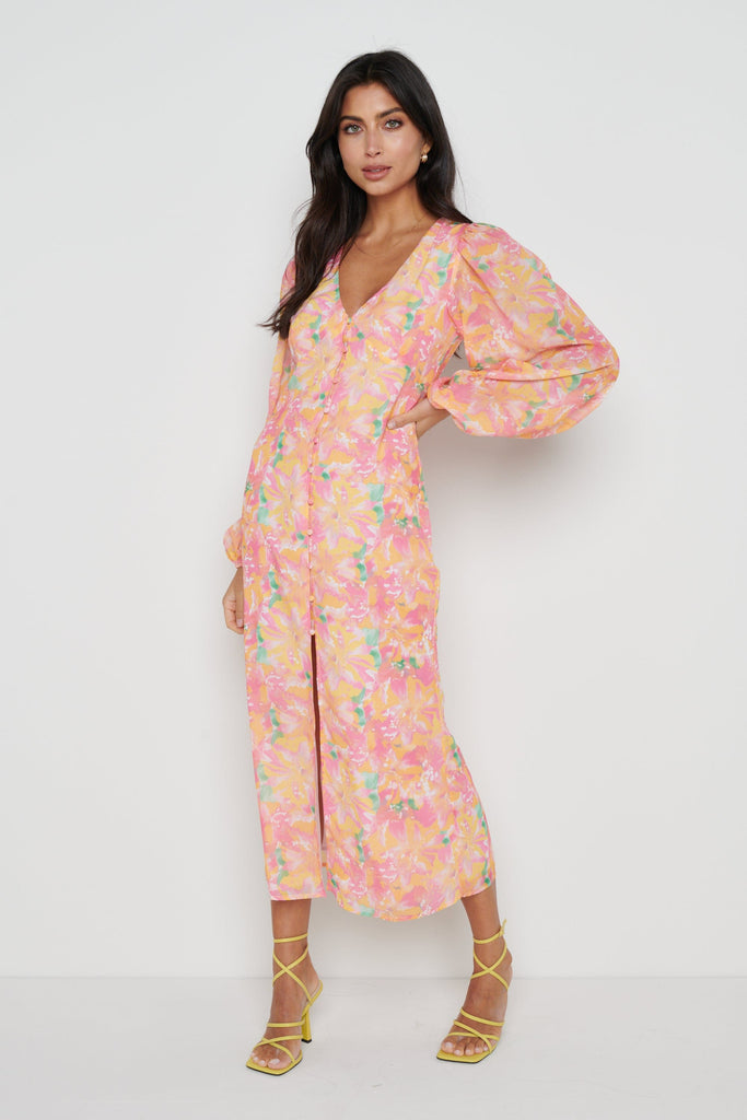 Naya Midaxi Dress (Orange & Pink)