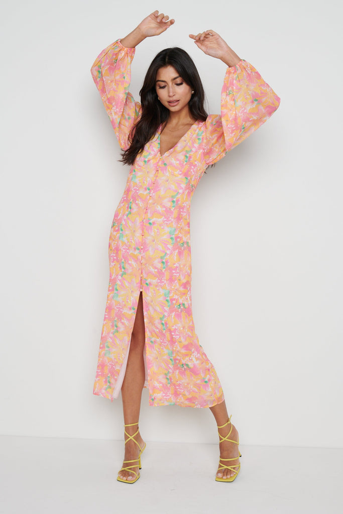 Naya Midaxi Dress (Orange & Pink)