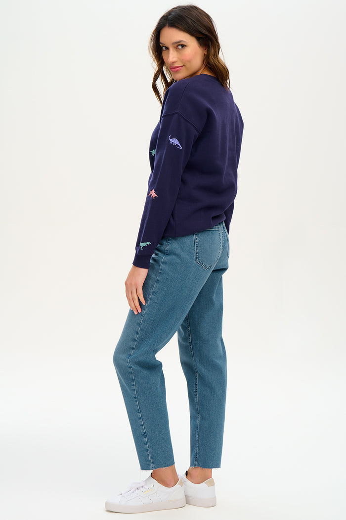 Noah Sweatshirt - Navy, Dinosaur Embroidery