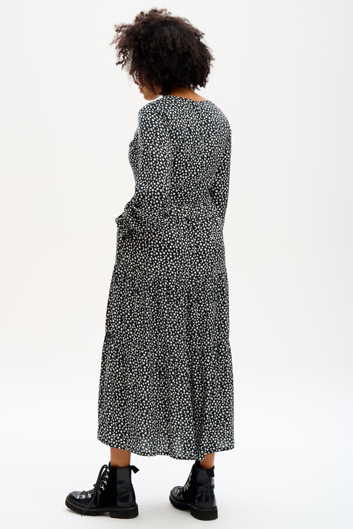 Nola Tiered Maxi Dress - Monochrome Moons & Stars